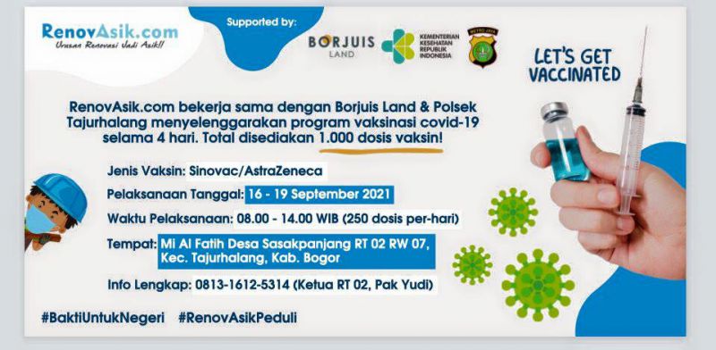 Bersama Renovasik, Ini Jadwal Vaksin Gratis Bulan September 2021 di Bogor, Gunakan Sinovac dan AstraZeneca
